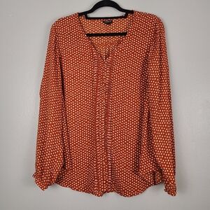 Torrid Red / Burnt Orange Polka Dot Long-sleeve Loose Flowy Careerwear Blouse